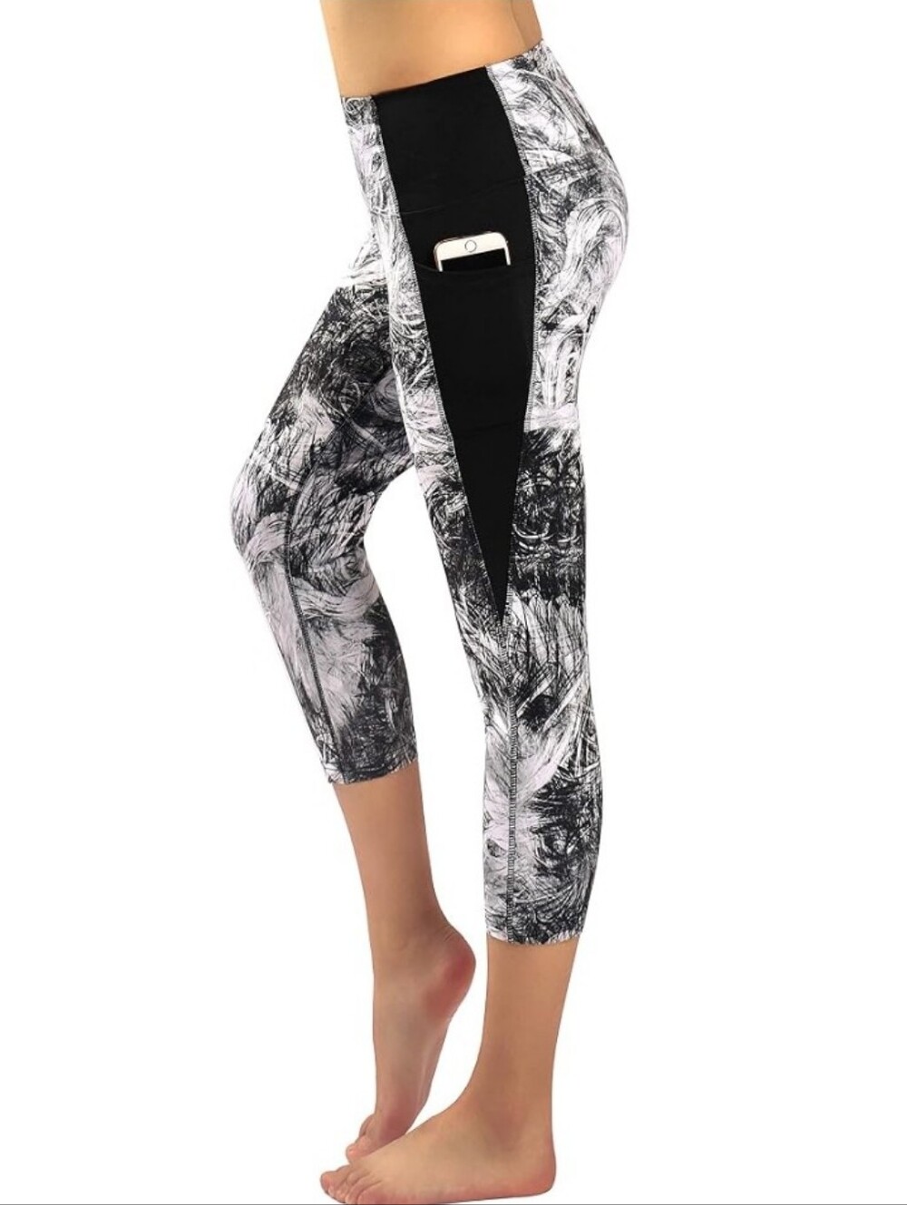 Women's XL Black & White Abstract Ankle Leggings